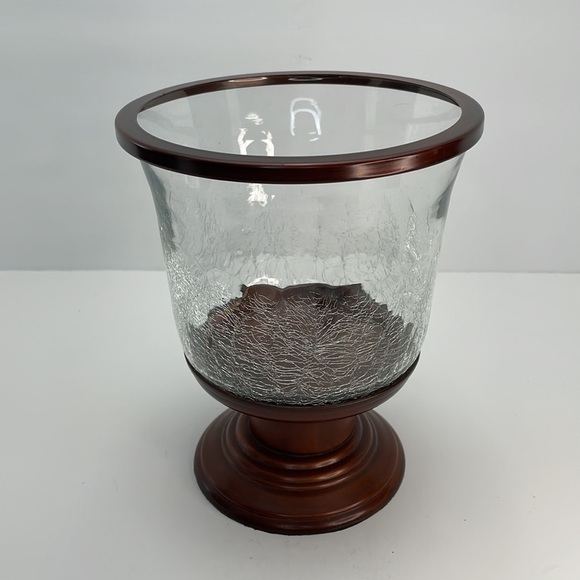 VINTAGE Large Hurricane Crackle Glass and Metal Candle Holder - Picture 7 of 8